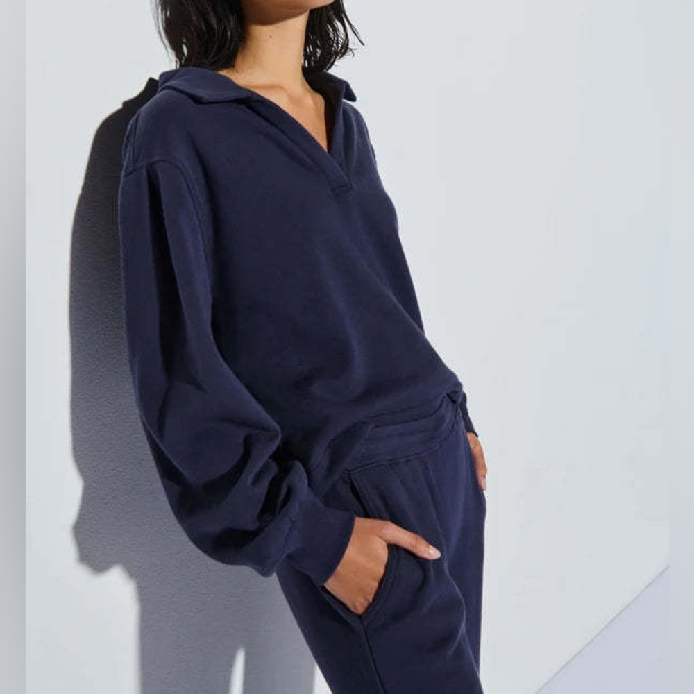 NATION LTD blake Relaxed V neck sweatshirt in graphite navy Blue Sz S